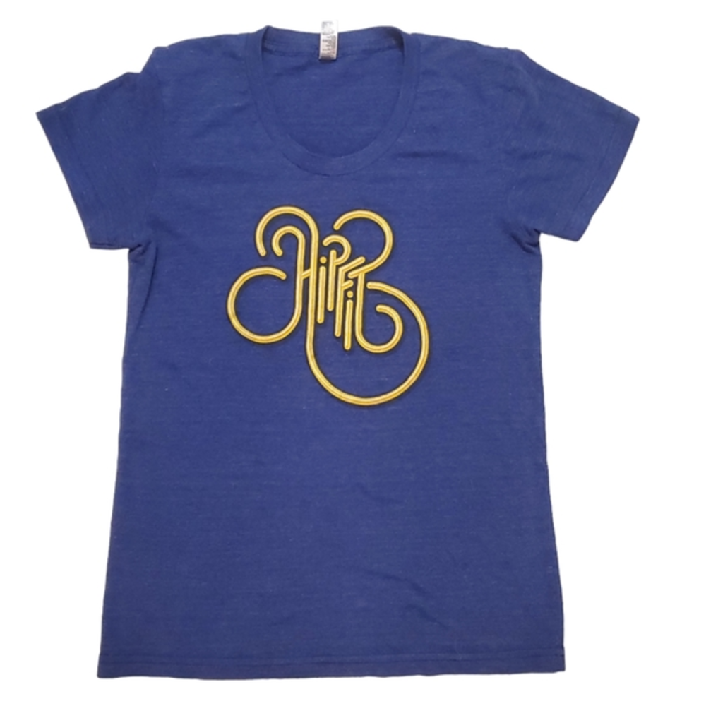 Hipfit Apparel‎ Women's Blue Athletic Fit Gold Logo Short Sleeve T-Shirt Large